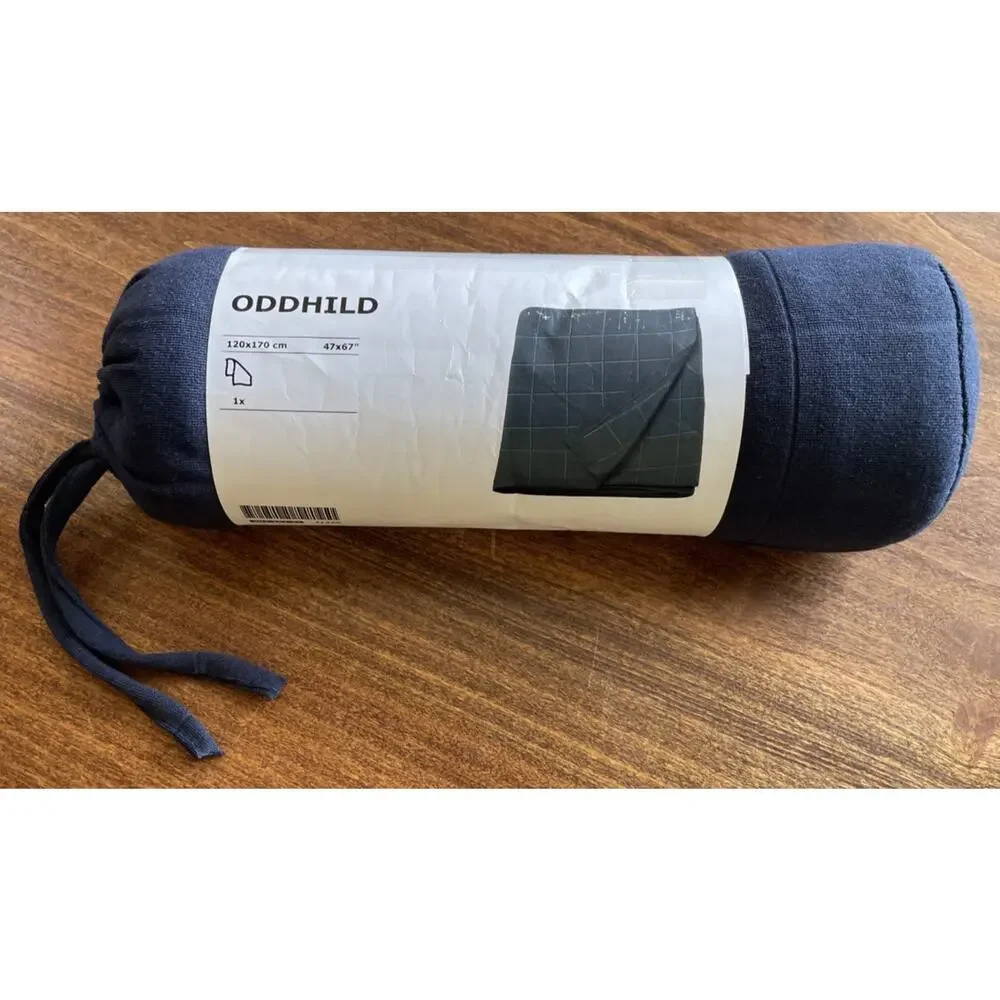New in Package Ikea Oddhild Throw Blanket Navy Blue Grid Pattern 47 x 67